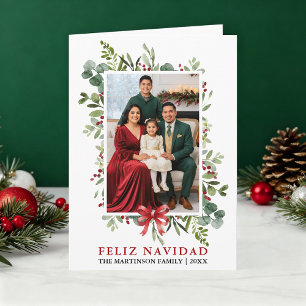Cartão De Festividades Aquarela Verde Feliz Natal Arco Vermelho Dobra