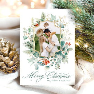 Cartão De Festividades Aquarela Verdejante Botânica Feliz Natal