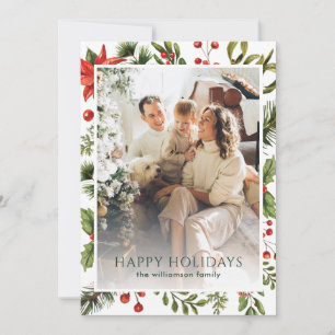 Cartão De Festividades Aquarela Verdejante Floral Família Foto Natal