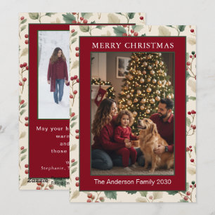 Cartão De Festividades Aquarela Vermelha Holly Berry Merry Christmas 2 Fo