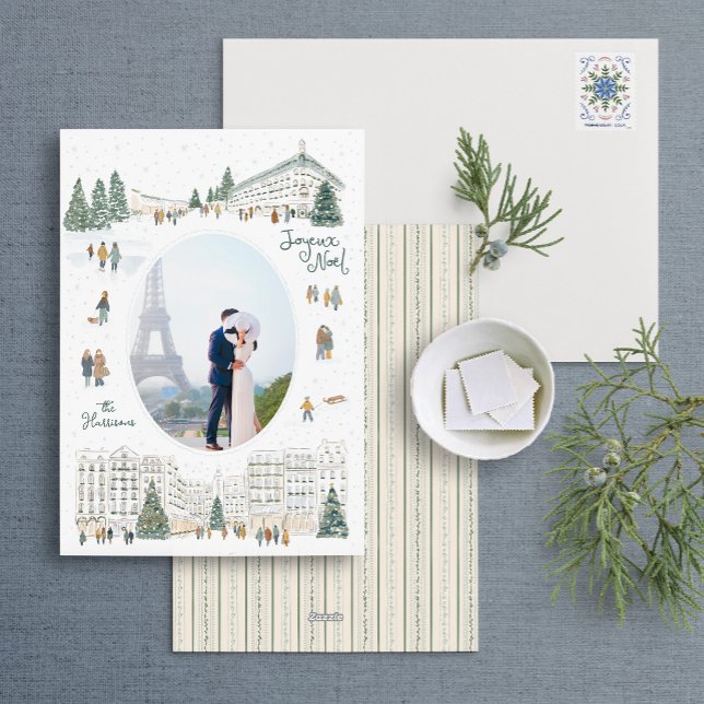 Cartão De Festividades Aquarelas Winter Cityscape Foto Natal (Criador carregado)