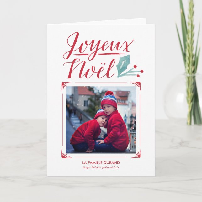 Cartão De Festividades Aquarelle & Calligraphie | Joyeux Noël (Frente)
