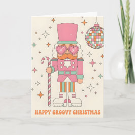 Cartão De Festividades Aquebrador de Nozes Retro Groovy Feliz Natal