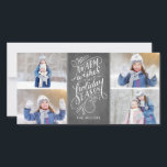 Cartão De Festividades Aqueça desejos este feriado 4-Photo rotulado mão<br><div class="desc">Envie a seus cartões de cartões de natal no estilo este ano com estes na moda e design moderno que caracterizam a rotulação da mão em um fundo do quadro do falso,  e a quatro de suas fotos favoritas.</div>