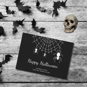 Cartão De Festividades Aranhas Góticas Simples Preto Branco Feliz Hallowe