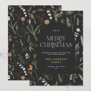 Cartão De Festividades Arca de Natal elegante com aquarela floral botânic