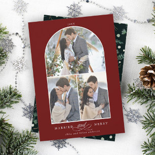 Cartão De Festividades Arca Elegante Casada e Feliz 3 Foto Vermelha Profu