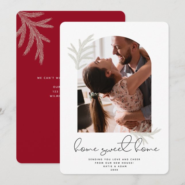 Cartão De Festividades Arca Elegante | HOME SWEET HOME Modern Spruce Holi (Frente/Verso)