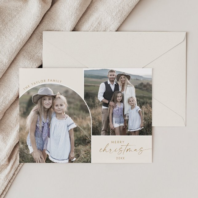 Cartão De Festividades Arca Modern Boho | Cream 3 Foto Feliz Natal (Criador carregado)