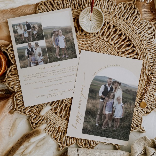 Cartão De Festividades Arca Modern Boho | Cream Feliz ano novo Foto (Criador carregado)