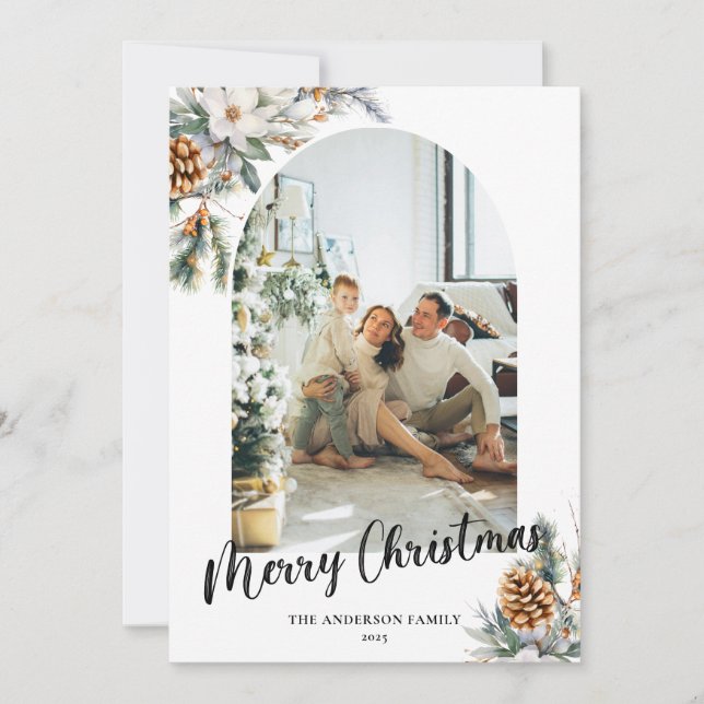 Cartão De Festividades Arch Botânico Elegante e Natal Fotográfico (Frente)