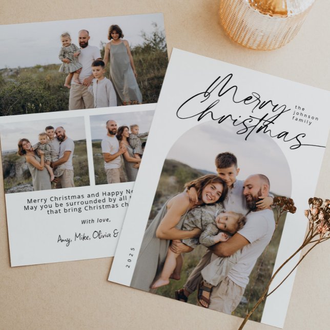 Cartão De Festividades Arch Foto: Natal Mínimo de Script Elegante Moderno (Criador carregado)