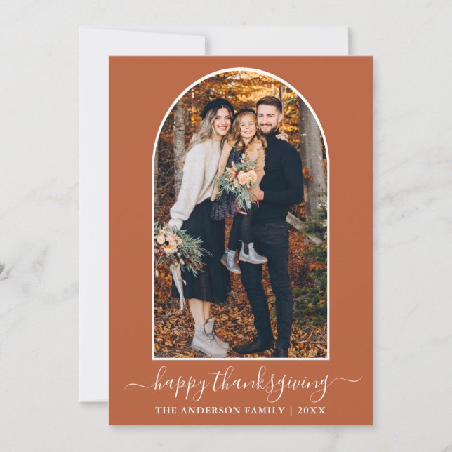 Cartão De Festividades Arch Fotográfico de Ação de Graças da Caligrafia T (Frente)
