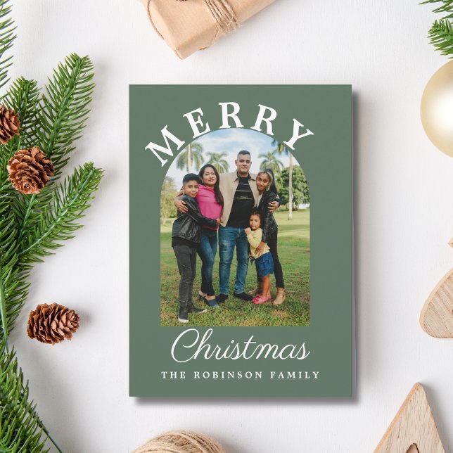 Cartão De Festividades Arch Modern Script Foto Natal (Criador carregado)