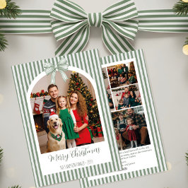 Cartão De Festividades Arch Photo Christmas Card with Green Stripes & Bow