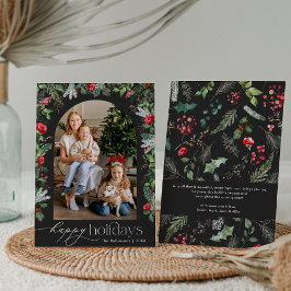 Cartão De Festividades Arco Botânico Feliz Natal Cinza Escuro Chic Foto