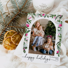 Cartão De Festividades Arco Botânico Moderno de Verde com Rosa Brilho 1 F