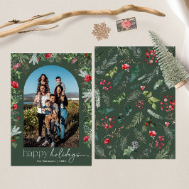 Cartão De Festividades Arco Botânico Verde Floresta Rústico Feliz Natal