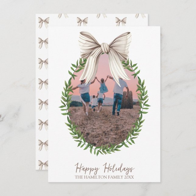 Cartão De Festividades Arco branco Natal Coquette Wreath Foto (Frente/Verso)