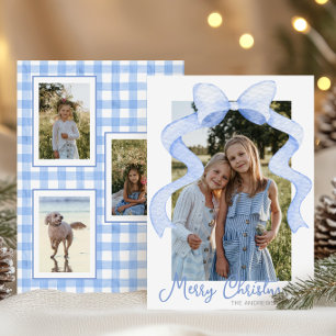 Cartão De Festividades Arco Cor-de-Água Rosa Fita Fita de Natal Cinza