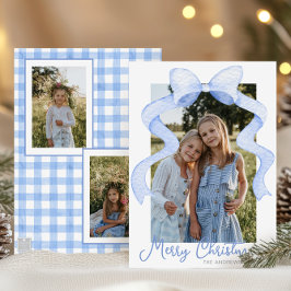 Cartão De Festividades Arco Cor-de-Água Rosa Fita Fita de Natal Cinza