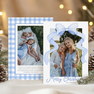 Cartão De Festividades Arco Cor-de-Água Rosa Fita Fita de Natal Cinza