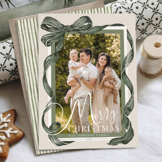 Cartão De Festividades Arco de Aquarela Verde Sage Feliz Natal Foto