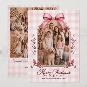 Cartão De Festividades Arco de Fita Burgundy Multi Foto Natal
