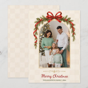 Cartão De Festividades Arco de Fita Vintage Foto de Família Feliz Natal