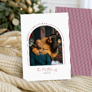Cartão De Festividades Arco de Foto de Casal Simples em Borgonha Natal