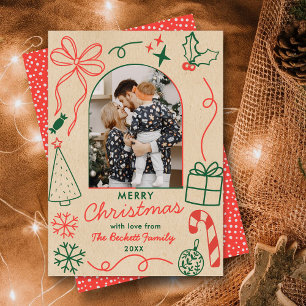Cartão De Festividades Arco de Foto de Natal Caprichoso Desenhado à Mão K