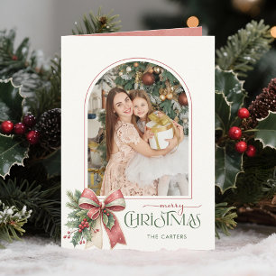 Cartão De Festividades Arco de Foto Elegante Laço Coquette Feliz Natal