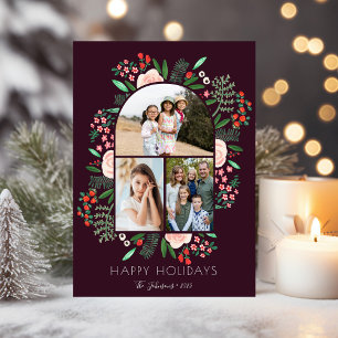 Cartão De Festividades Arco de Fotos de Natal da Família Floral Moderno 3