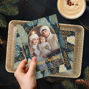 Cartão De Festividades Arco de Fotos de Natal Personalizado da Floresta M