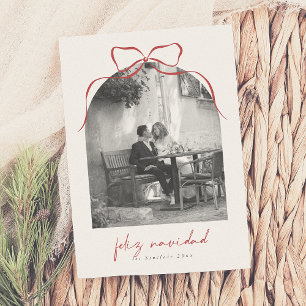 Cartão De Festividades Arco de Laço Elegante Foto Feliz Navidad Natal