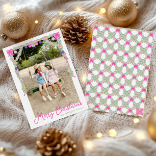 Cartão De Festividades Arco de Laços Rosa Quente Aquarela Natal Foto