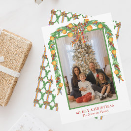 Cartão De Festividades Arco de Laranjas Aquarelas - Foto de Natal Garland