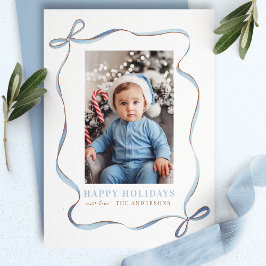 Cartão De Festividades Arco de Moldura de Fita Ondulada Azul Natal Foto