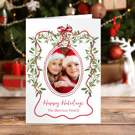 Cartão De Festividades Arco de Moldura Vermelha Natal Foto verde