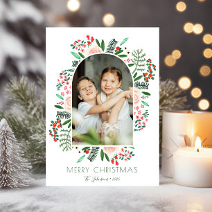 Cartão De Festividades Arco de Natal da Família Floral Moderno Foto