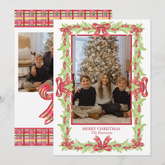 Cartão De Festividades Arco de Natal de Aquarela Garland (Frente/Verso)