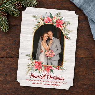 Cartão De Festividades Arco de Natal de Poinsettia Casados Foto de Casame