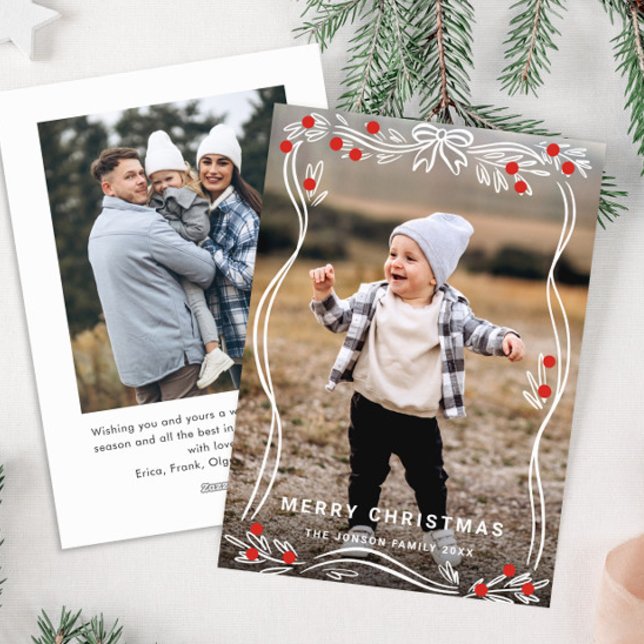 Cartão De Festividades Arco de Natal Desenhado à Mão Branca Fita 2 Foto (Criador carregado)