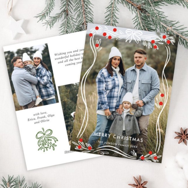 Cartão De Festividades Arco de Natal Desenhado à Mão Whimsical Fita 3 Fot (Criador carregado)