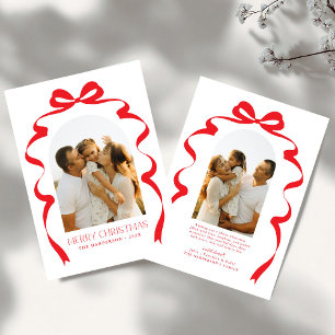 Cartão De Festividades Arco de Natal Foto com Laço Vermelho Feliz Natal