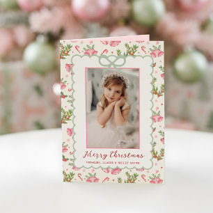 Cartão De Festividades Arco de Natal Rosa/Verde Coquette Foto Recortada