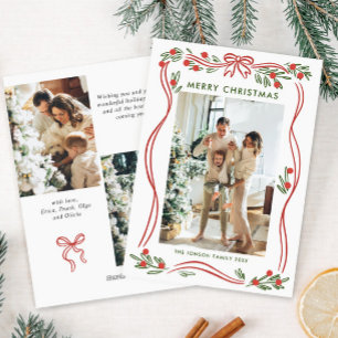 Cartão De Festividades Arco de Natal Vermelho Whimsical Boho Fita 3 Foto