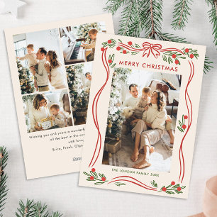 Cartão De Festividades Arco de Natal Vermelho Whimsical Boho Fita 5 Foto