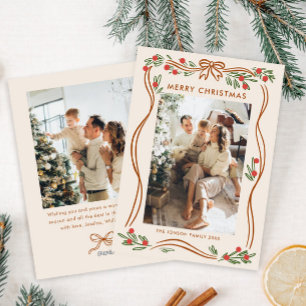 Cartão De Festividades Arco de Natal Whimsical Boho Beige Fita 2 Foto