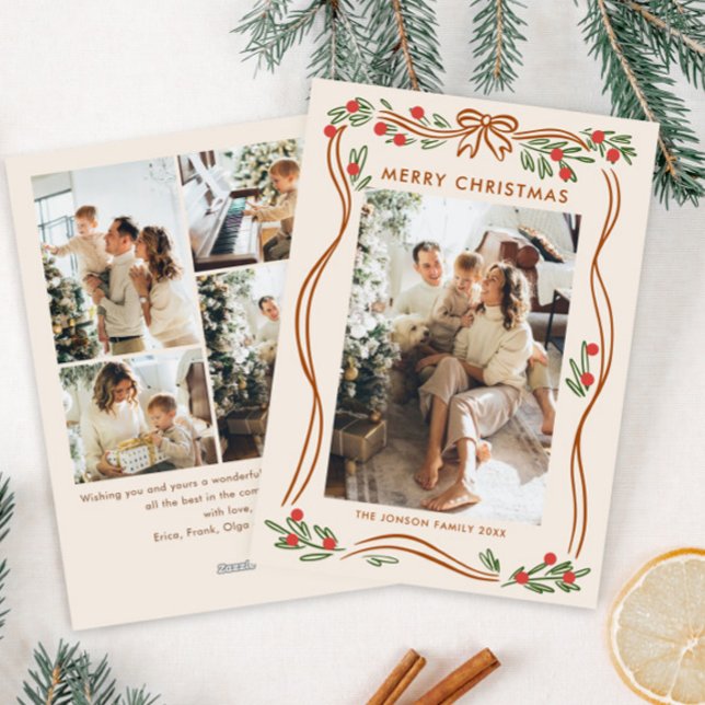 Cartão De Festividades Arco de Natal Whimsical Boho Beige Fita 5 Foto (Criador carregado)